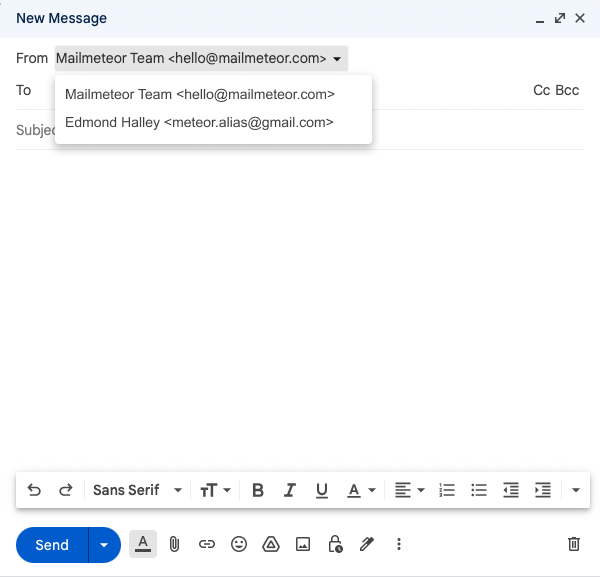 Select in Gmail from which email address to send a new message
