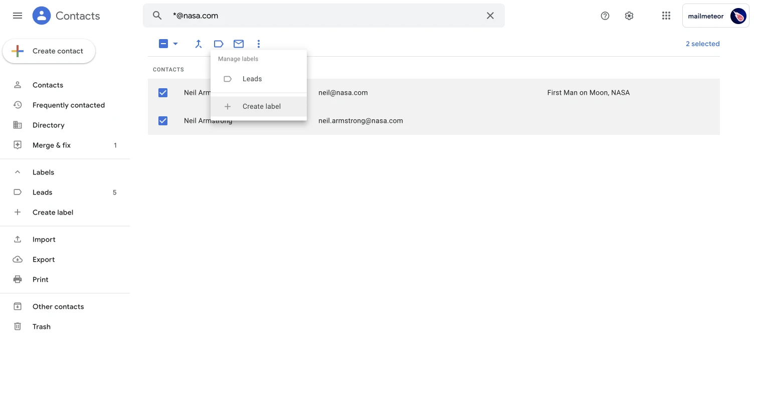 Create new label to group contacts in Google Contacts