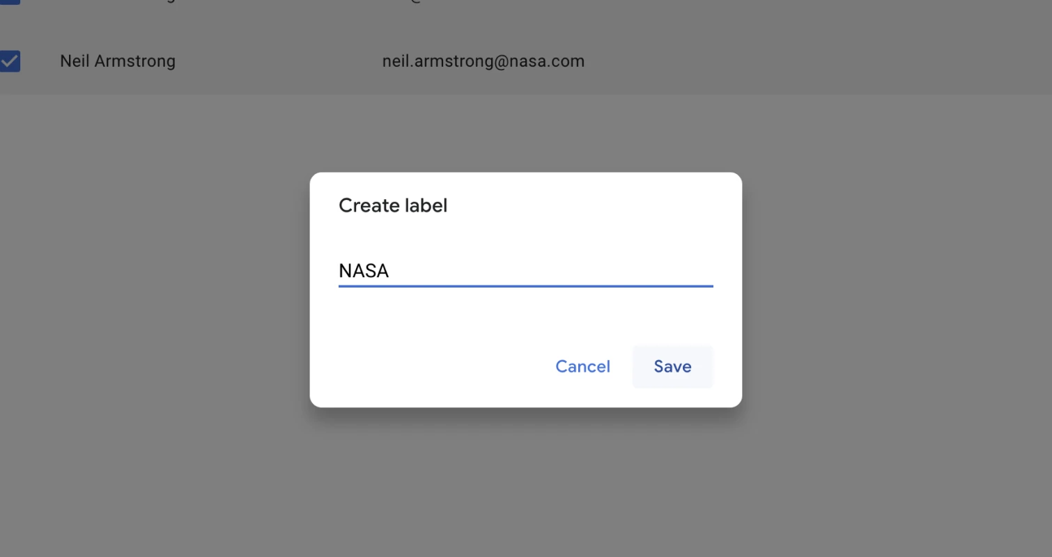 Name a new label to group contacts in Google Contacts