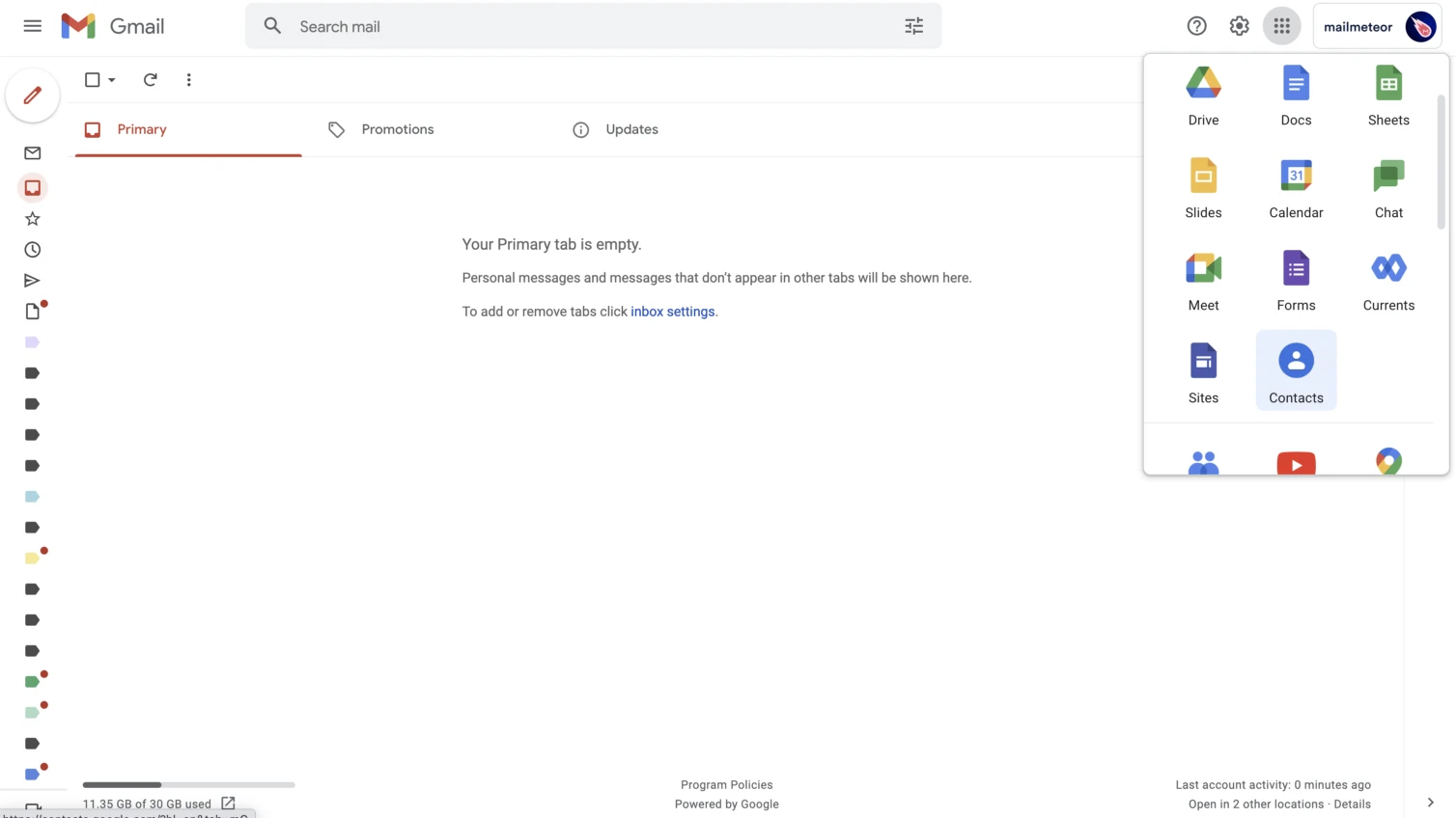 Gmail's inbox quick access to Google Apps