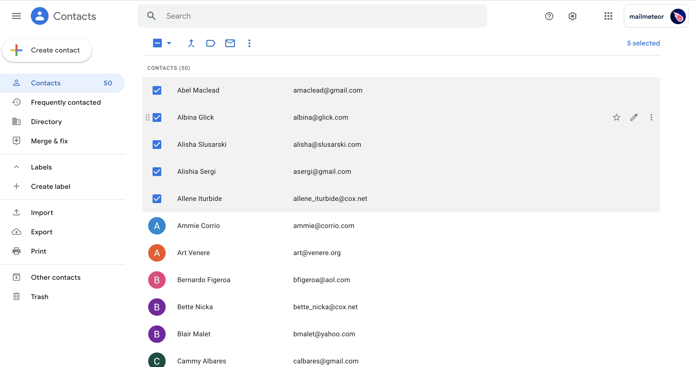 mailbird google directory contacts