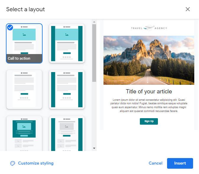 Gmail Layouts template