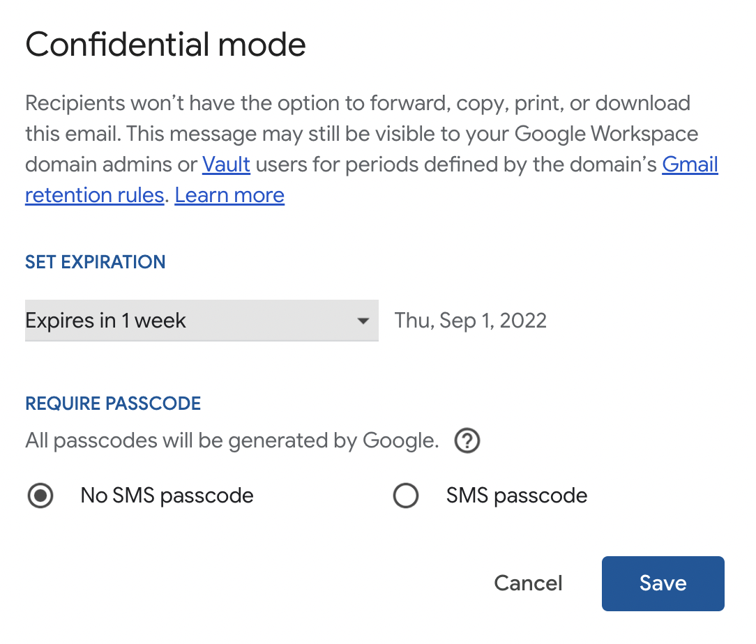 Enable confidential mode in Gmail compose window