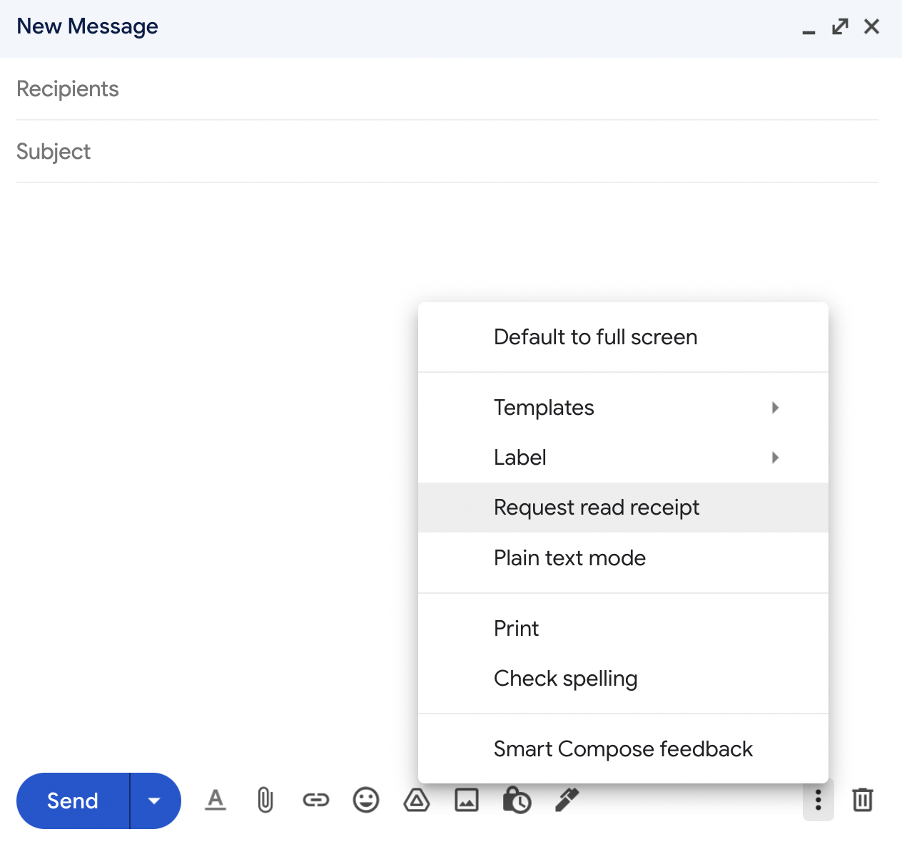 Enable read receipt in Gmail compose window