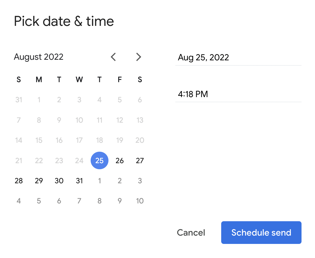 Schedule send picker in Gmail