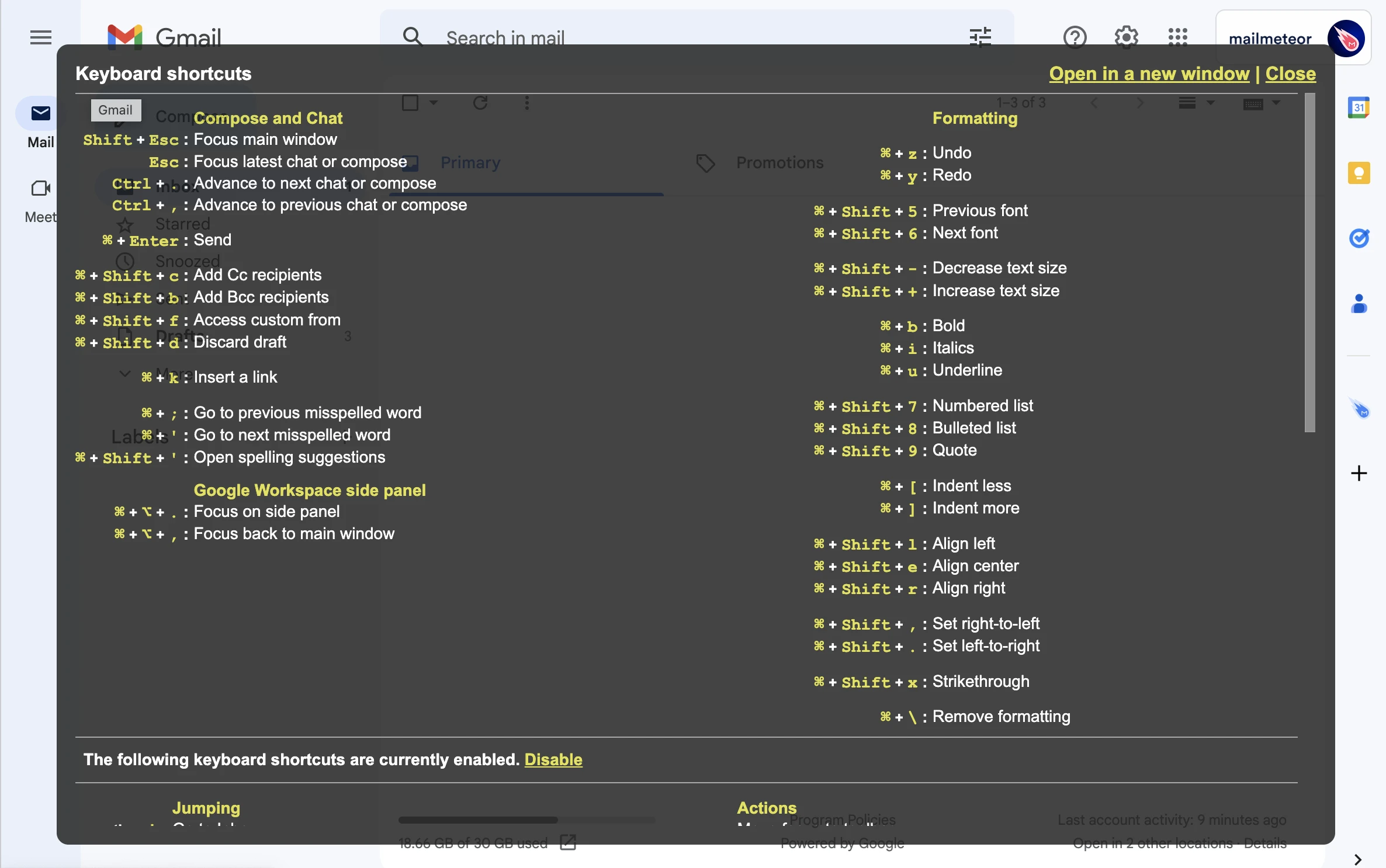 Gmail's keyboard shortcuts