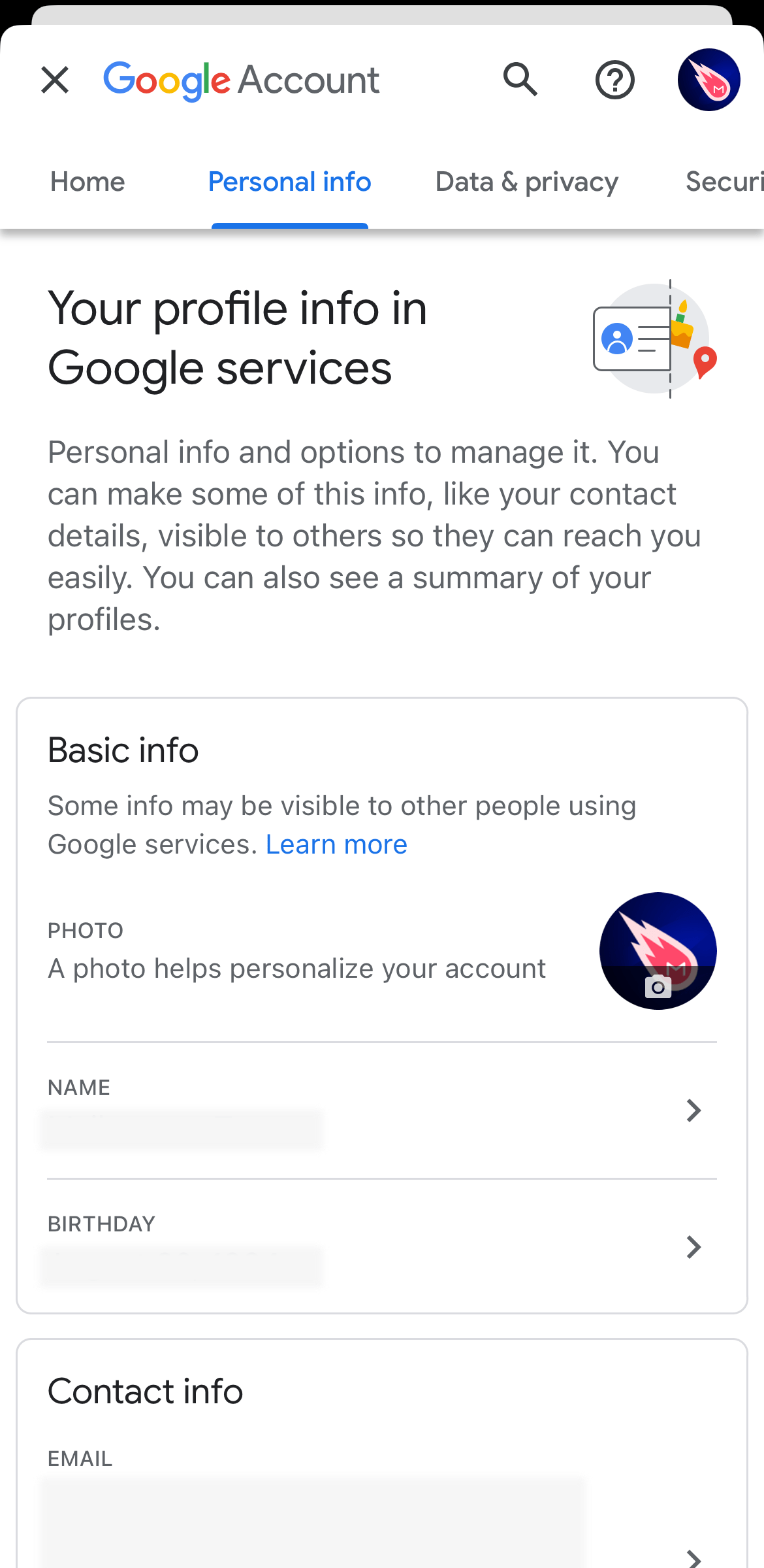 Go to Personal info in the Gmail iPhone app