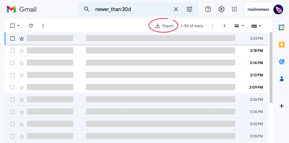 Export emails button in Gmail inbox