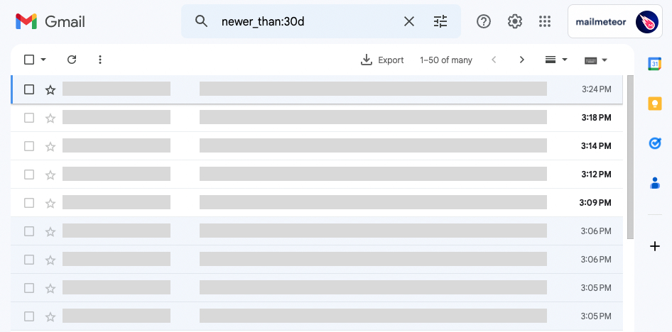 Search for emails received in the last 30 days in Gmail