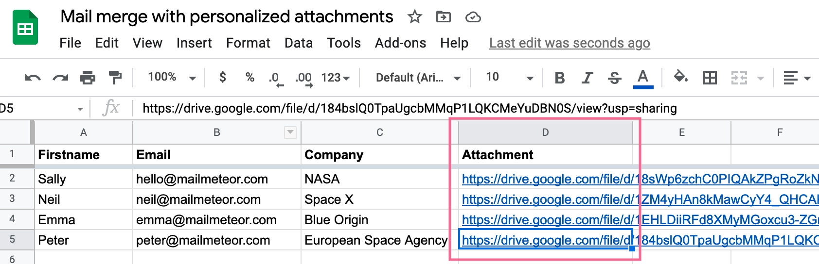 Add individual attachments to a mail merge in Gmail