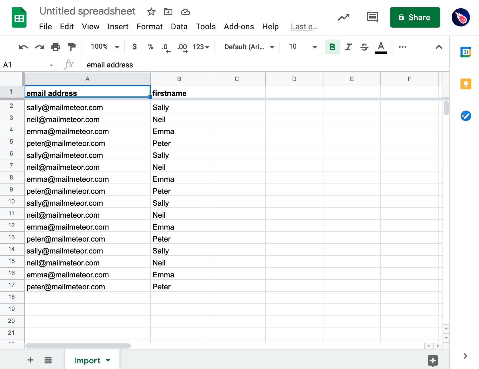 An Excel file imported in Google Sheets