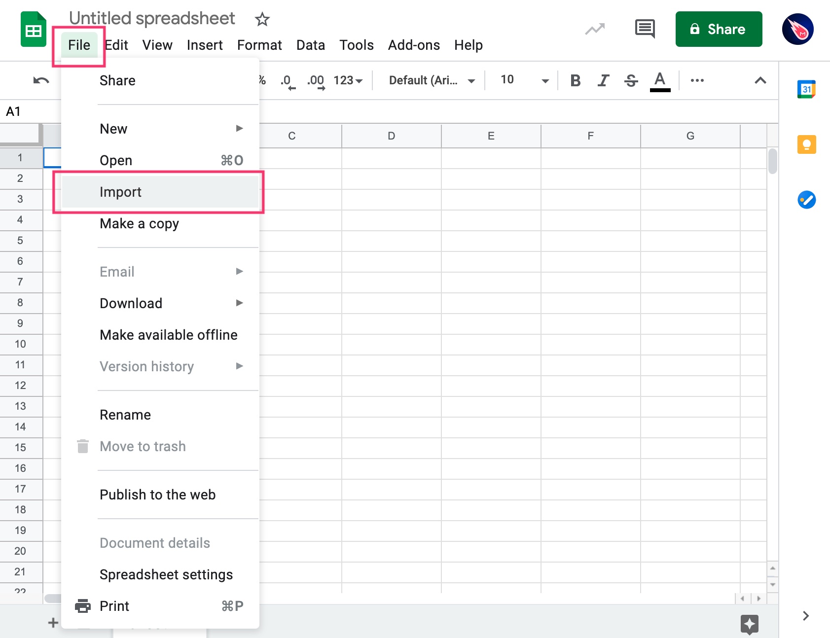 Import an Excel file in Google Sheets