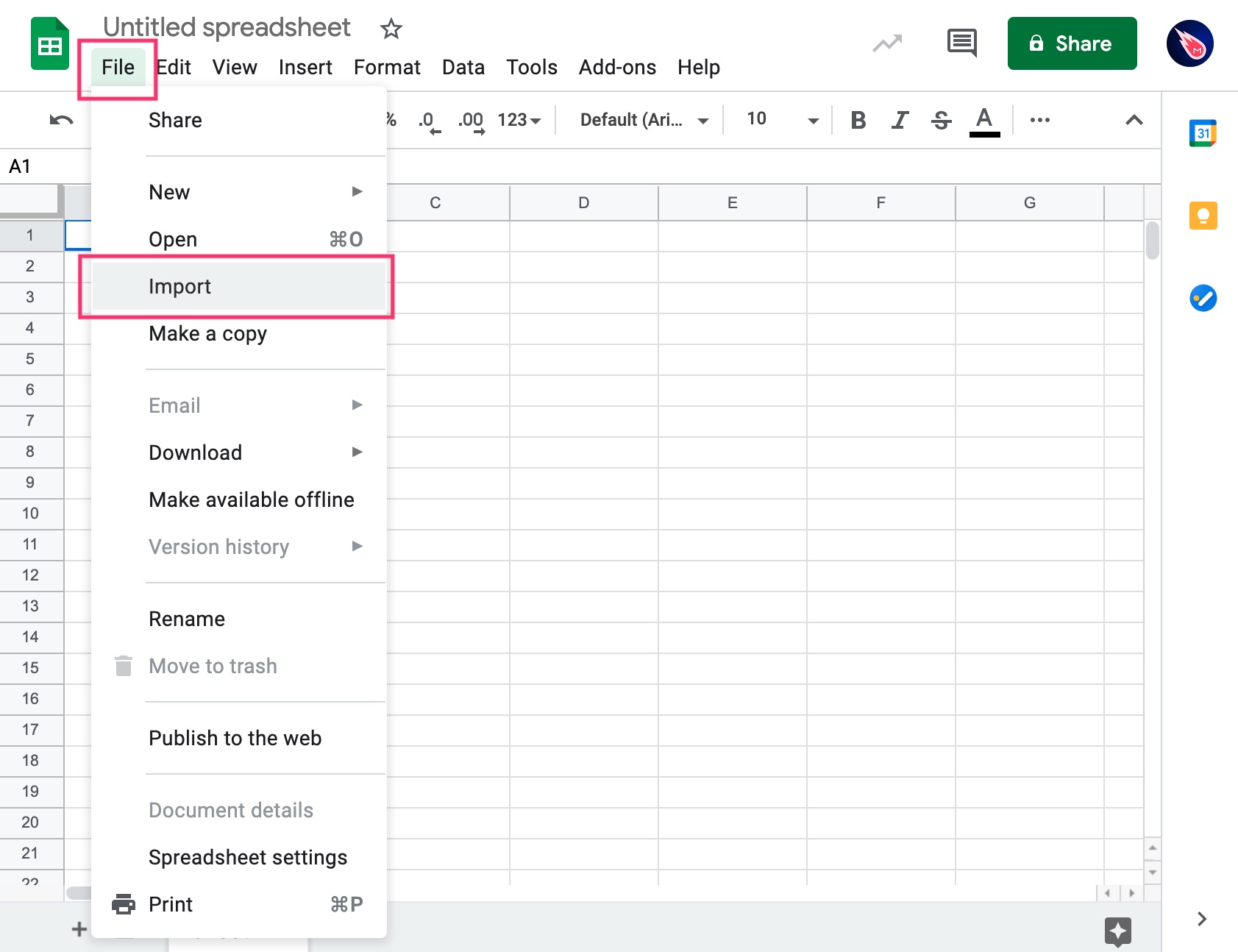 import excel into google sheets