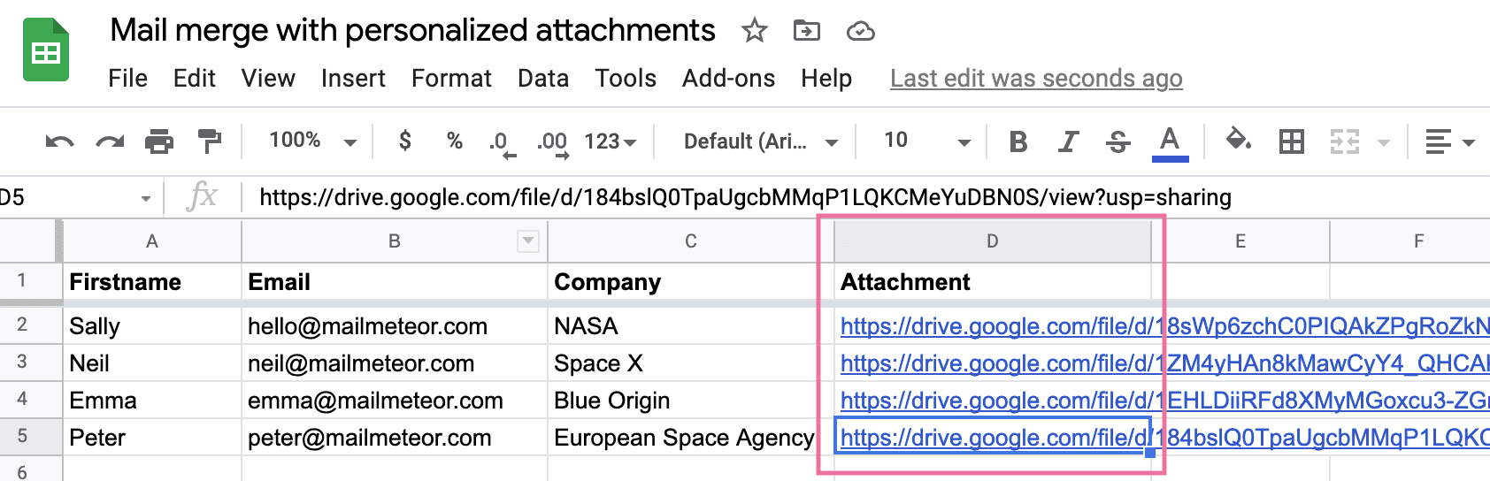 Mail merge with attachments in Google Sheeets