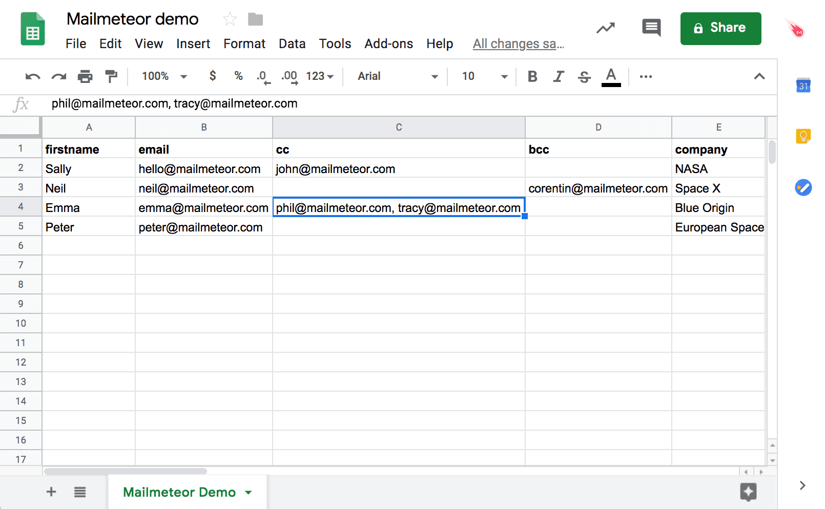 Add CC and BCC recipients in mail merge from Google Sheets