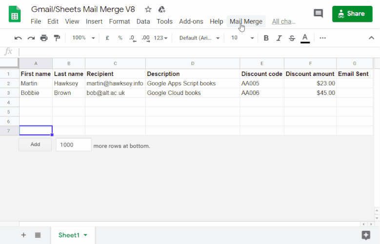Mail merge in Gmail using a script
