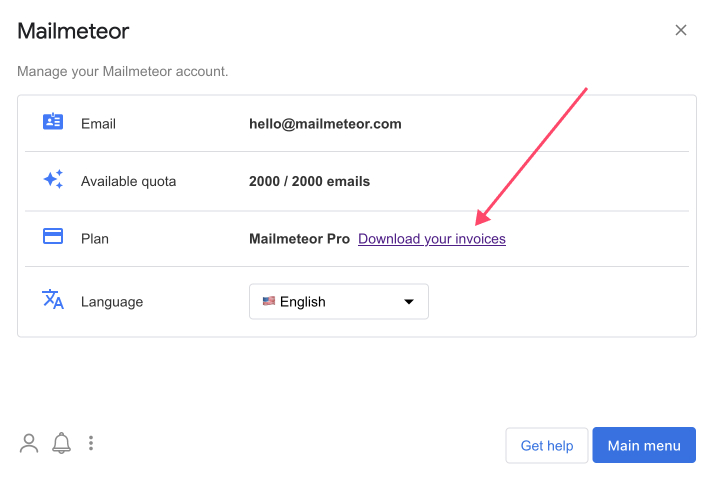 Download your invoices in Mailmeteor add-on