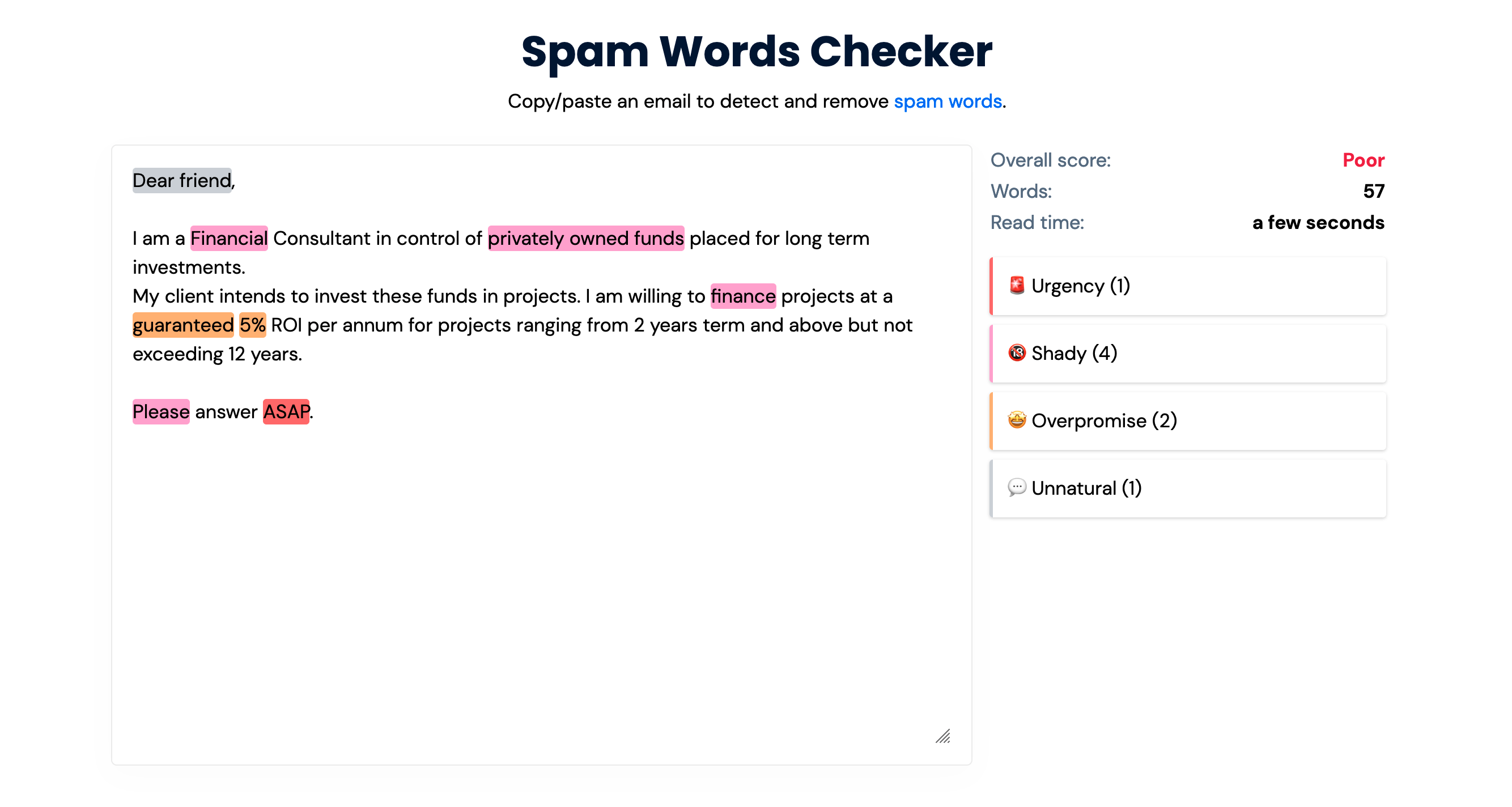 Free tool to check for spam words