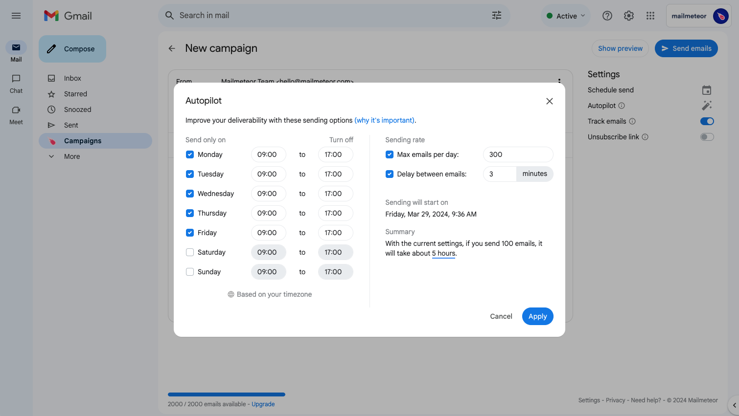 Mailmeteor for Gmail: Send with Autopilot