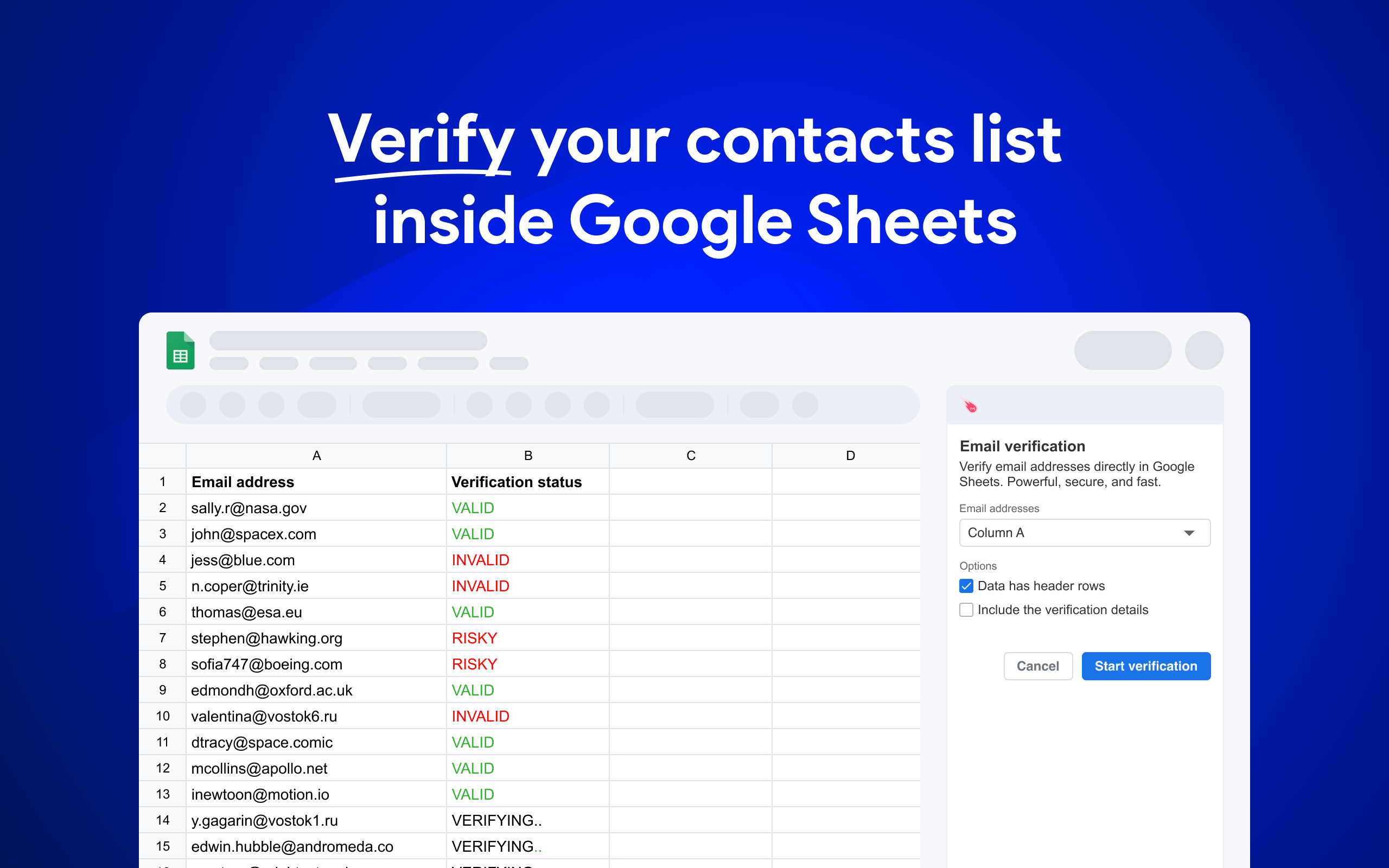 UI Screenshot showing the Google Sheets Add-on