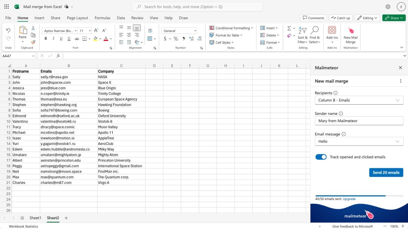 Mailmeteor for Excel