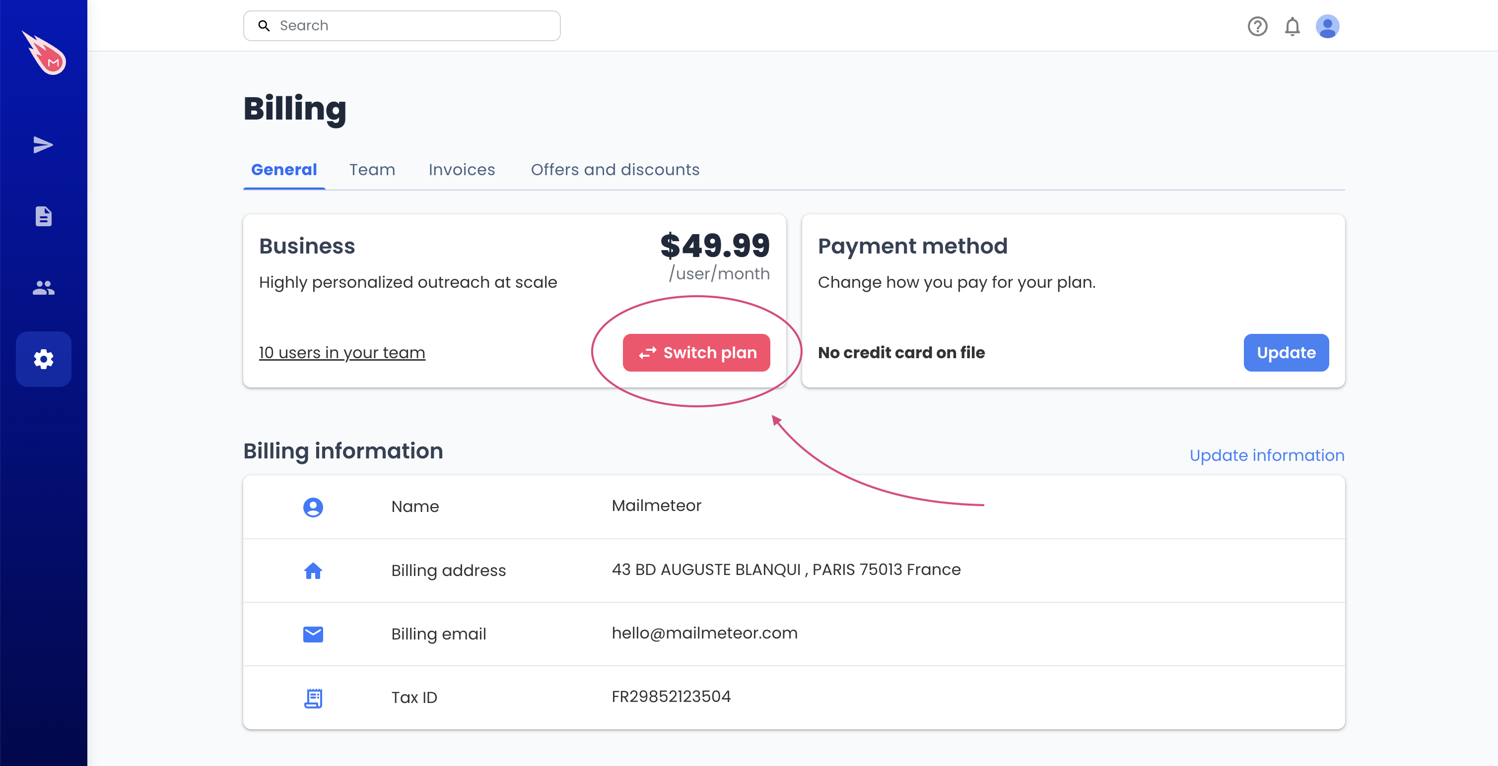 Change your plan from Mailmeteor Dashboard