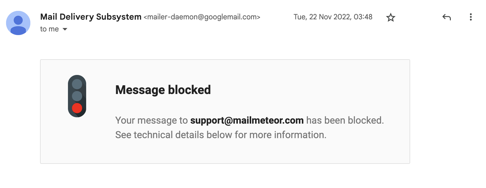 Gmail message blocked (bounce)