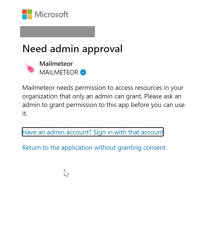 Microsoft admin approval required for Mailmeteor