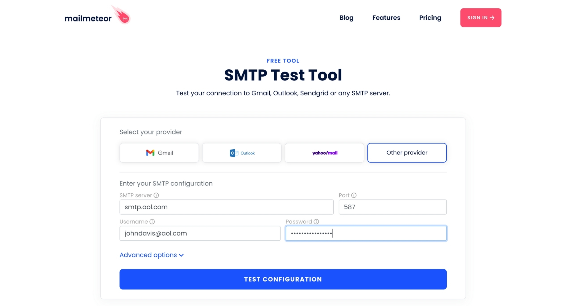 Test your AOL SMTP configuration