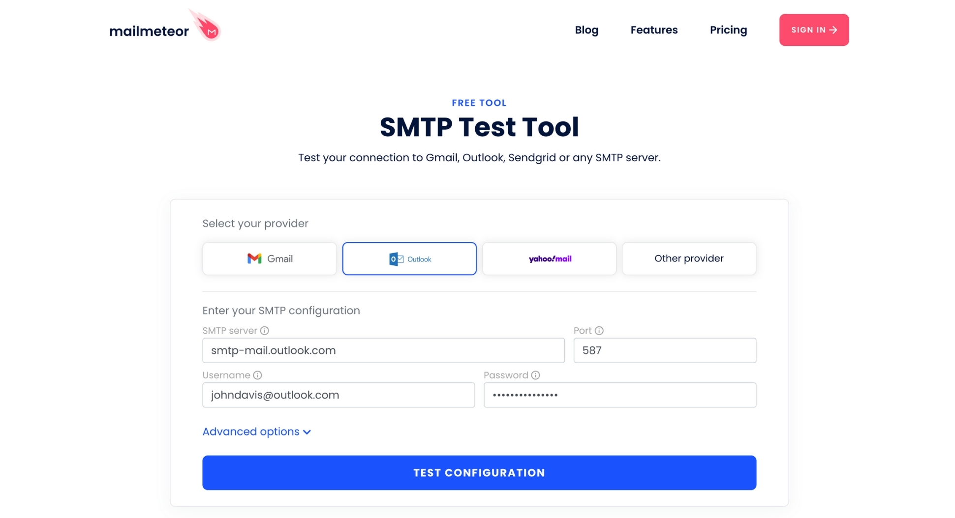 Test your Outlook SMTP configuration