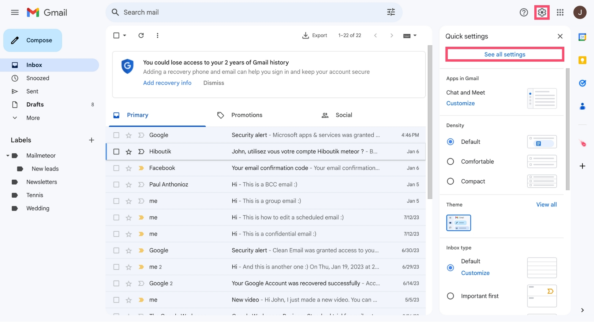 Open your Gmail settings