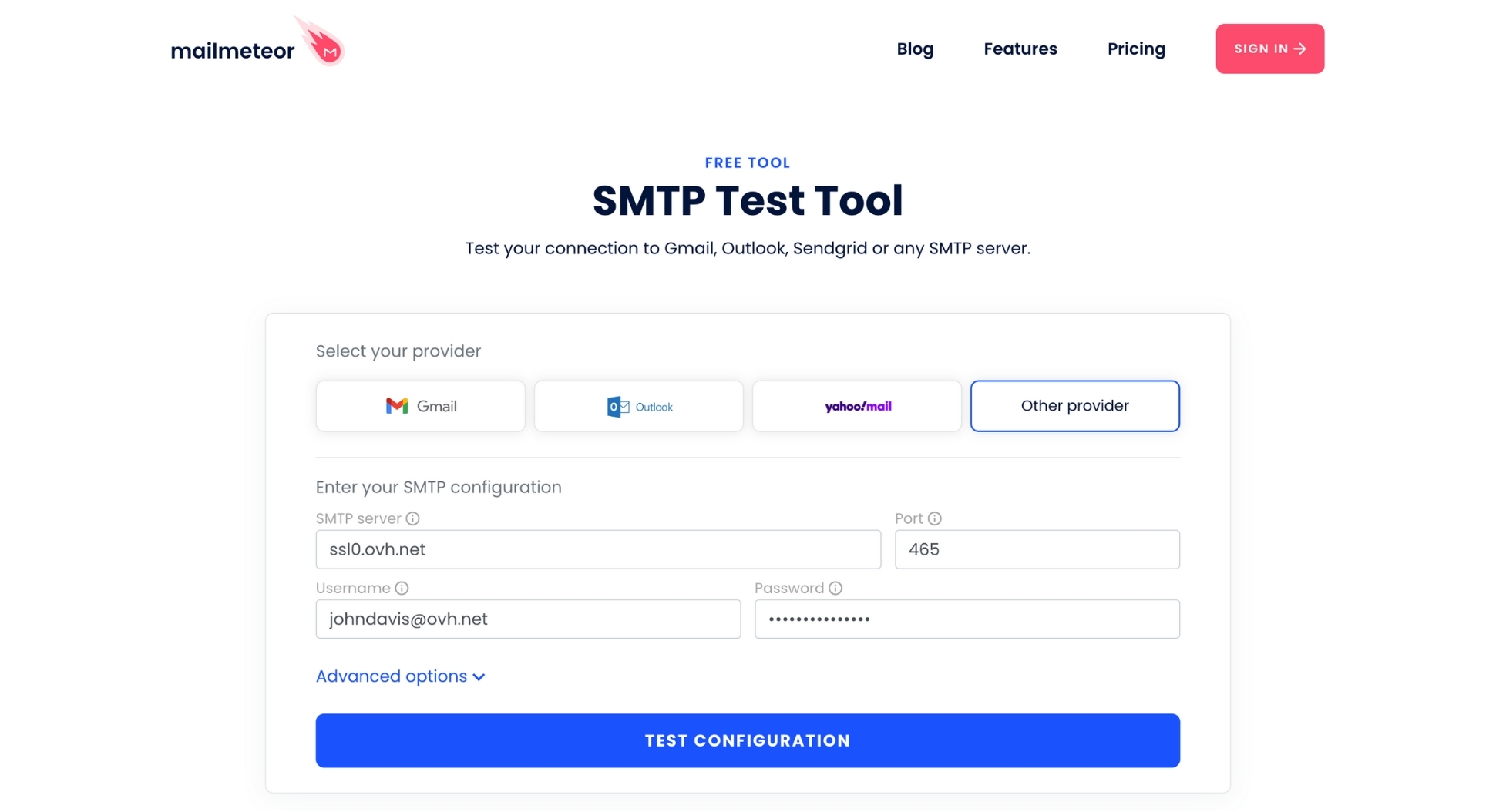 Test your OVH SMTP configuration