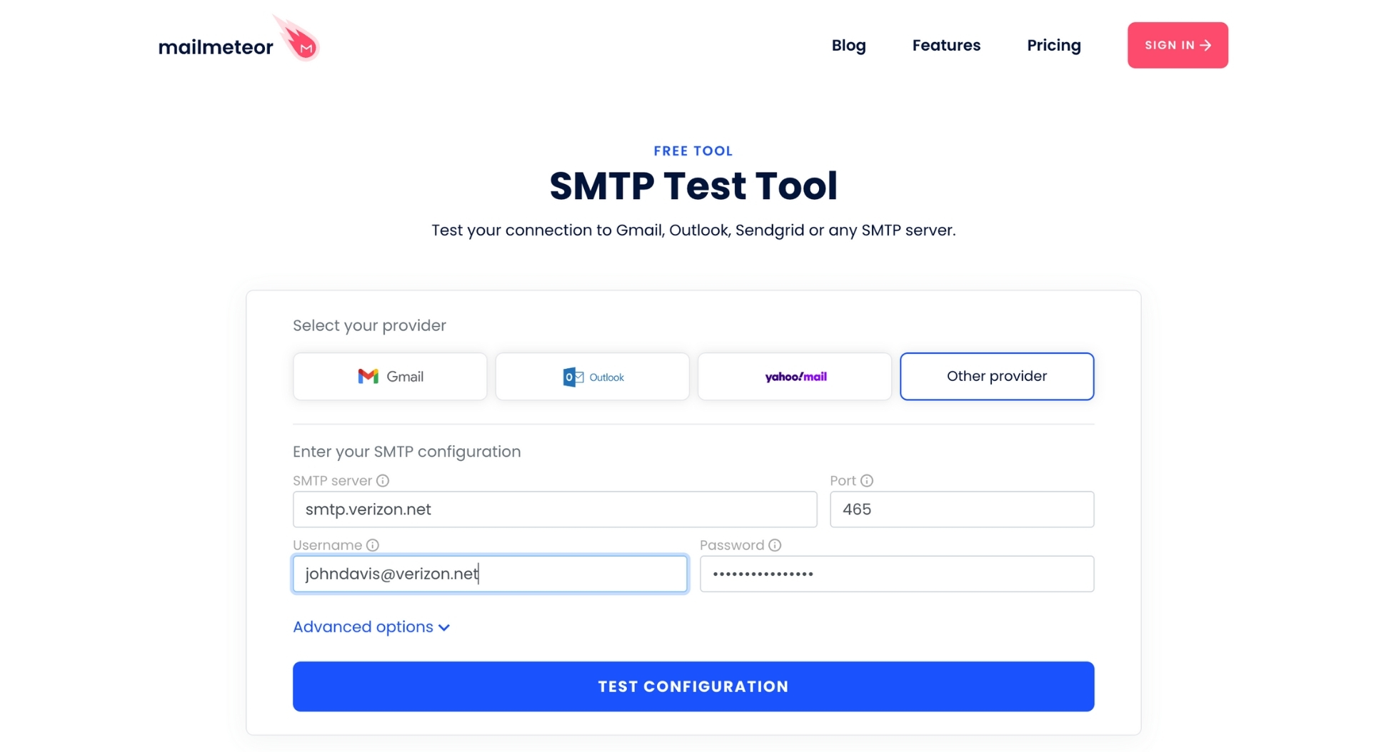 Test your Verizon SMTP configuration